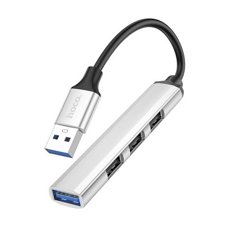 HOCO adaptér HUB USB A na USB A 3.0 / 3x USB A 2.0 HB26 stříbrný