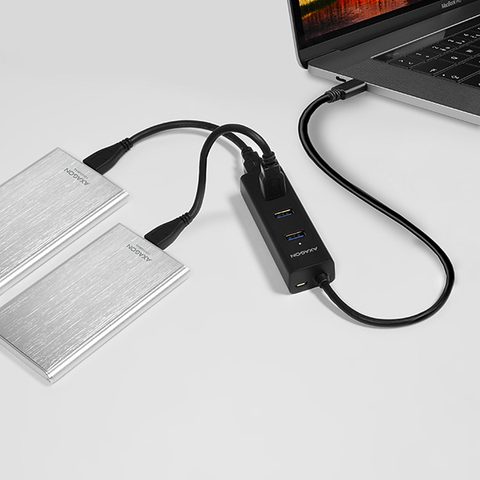 Redukcia/rozbočovač AXAGON HUE-S2C,Type-C 4x USB3.0 CHARGING hub, napájací konektor microUSB