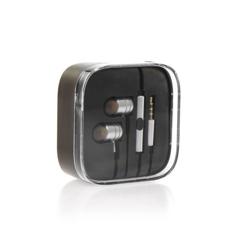 Sluchátka stereo s mikrofonem jack 3,5 mm metalická stříbrná (BOX)