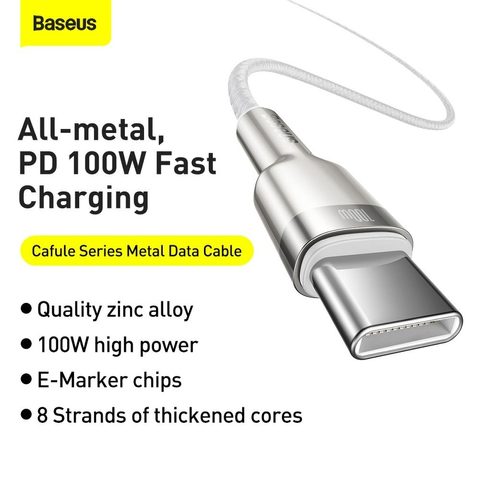 Kabel USB-C/USB-C 100W 2m (CATJK-D02) bílý - Baseus Cafule