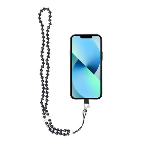 Přívěsek na telefon CRYSTAL DIAMOND 74cm - černé korálky