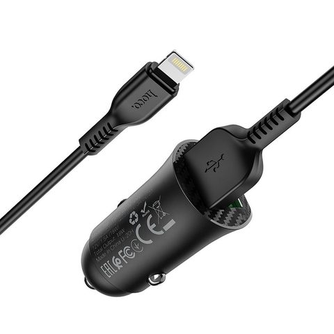 Autótöltő 2 x USB QC3.0 18W + kábel Iphone Lightning 8pin Farsighted Z39 fekete - HOCO