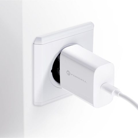 Töltő USB C aljzattal 3A 20W, gyors töltés + Lightning kábel fehér - Forcell