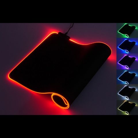Herní podložka pod myš 800x300x3mm / černá / LED RGB 10 Barev podsvícení