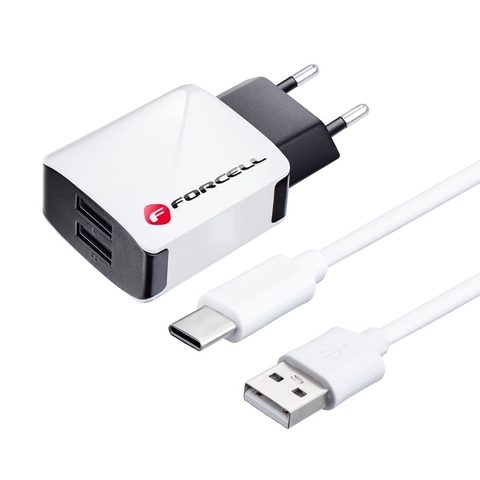 Síťová nabíječka 2x USB 2A + kabel Type C - Forcell