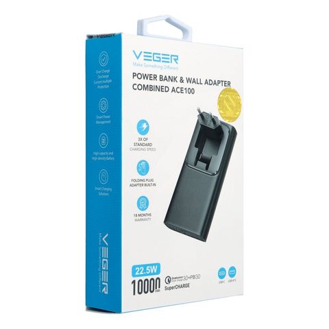 Power Bank VEGER ACE100 - 10000mAh Quick Charge 20W