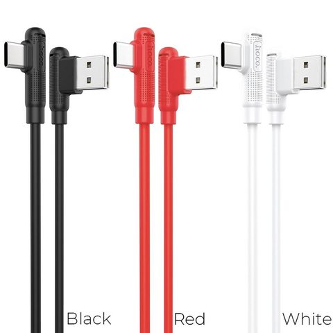 Datový / nabíjecí kabel USB-C se zahnutím 90° červený 1m - Hoco