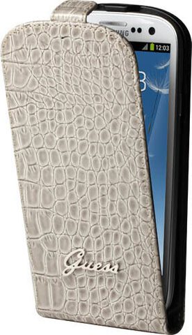 Pouzdro / obal na Samsung Galaxy S3 šedé - flip Guess Croco Beige