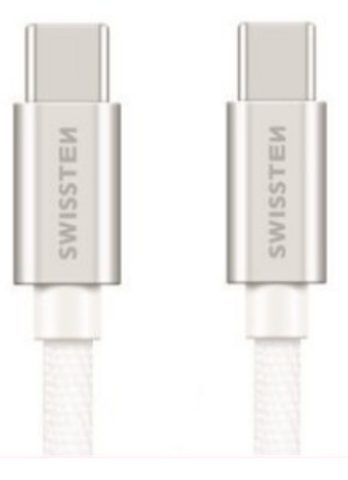 USB-C/USB-C adat/töltő kábel, 2m, ezüst - Swissten