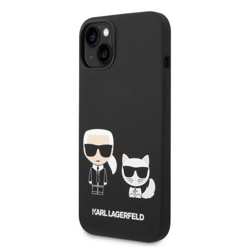 Obal / kryt na Apple iPhone 14 Plus čierne - Karl Lagerfeld a Choupette Liquid Silicone