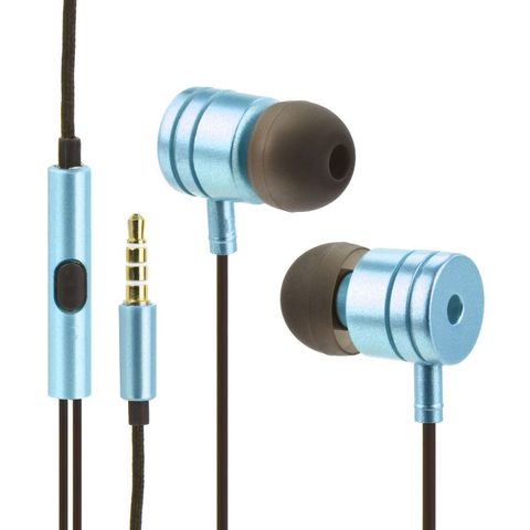 Slúchadlá stereo s konektorom pre mikrofón 3,5 mm kovovo modré (BOX)