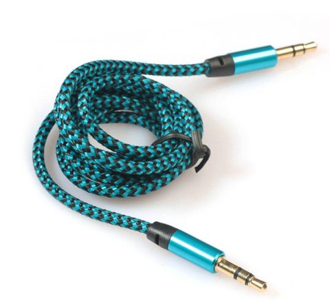 AUX kábel 3,5 mm-es jack textil kék-fekete 1m