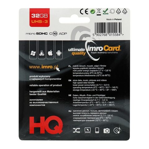 Memóriakártya micro SD adapterrel 32GB class 10 - Imro