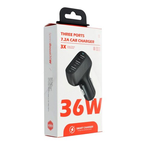 Nabíječka do auta QWE CARBON 3xUSB QC3.0 7.2A 36W CC271-3A černá