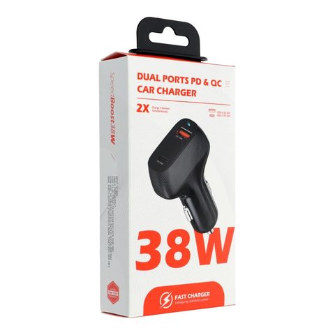 Autótöltő QWE Carbon Type C 3.0 PD20W + USB QC3.0 18W 3A CC271-1C1A fekete (összesen 38W)