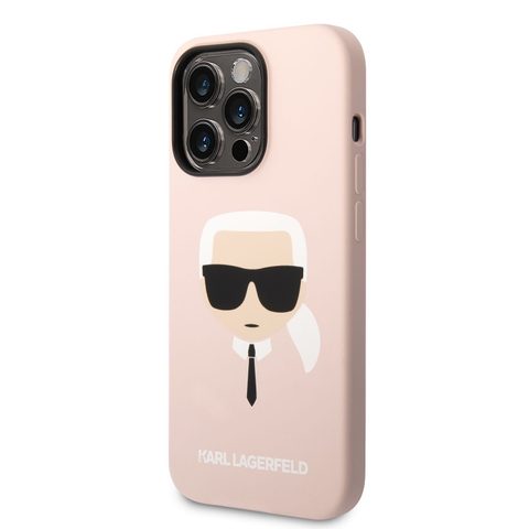 Karl Lagerfeld MagSafe kompatibilis borító folyékony szilikon Karl Head iPhone 14 Pro Max készülékhez rózsaszínű