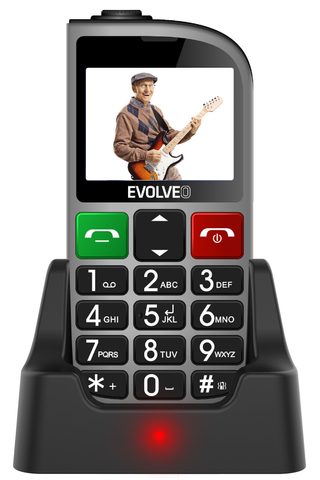 EVOLVEO EasyPhone FM, mobilný telefón pre seniorov s nabíjacím stojanom (strieborný)
