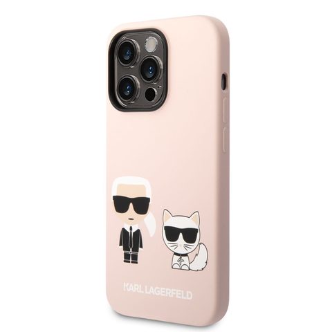 Karl Lagerfeld és Choupette folyékony szilikon hátlap iPhone 14 Pro Max rózsaszínhez