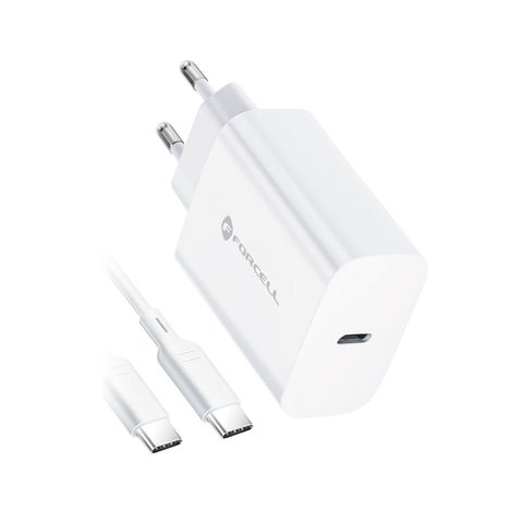 Forcell utazási töltő USB C bemenet C típusú kábellel - 3A 25W PD és QC 4.0 funkcióval