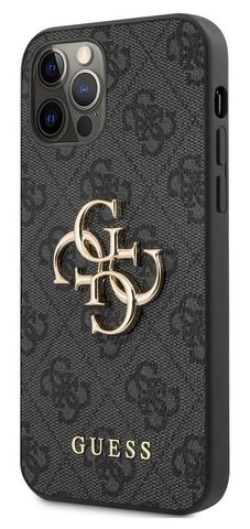 Obal / kryt pre Apple iPhone 12/12 Pro, sivé Guess Big 4G Metal Logo Case