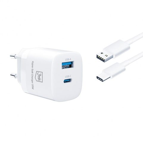 Nabíječka cestovní 3mk Hyper Charger 33W, GaN, 1x USB-C / 1x USB, bílá