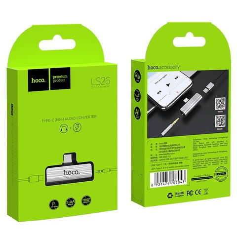 Adaptér 3,5 mm jack / USB-C HOCO - stříbrný