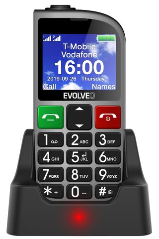 EVOLVEO EasyPhone FM, mobilní telefon pro seniory s nabíjecím stojánkem (stříbrná barva)