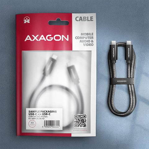 AXAGON BUCM432-CM10AB NewGEN+ <->USB-C-USB-C</-> kábel <->, 1m, USB4 Gen 3×2, PD 100W 5A, 8K HD, ALU, fonva</->