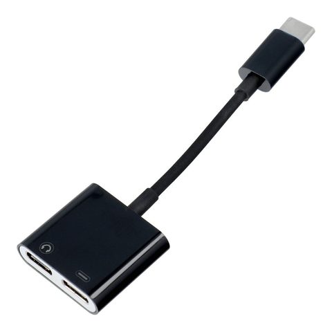 Adaptér / redukce USB-C na 2x USB-C (nabíječka+audio) černá