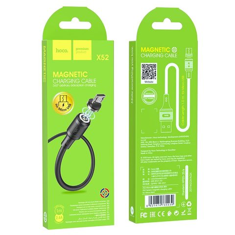 Magnetický nabíjecí kabel USB / Micro USB 1 m černý - HOCO