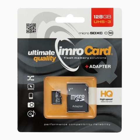Paměťová karta microSD, 128GB s adaptérem, UHS3, černá - TPU