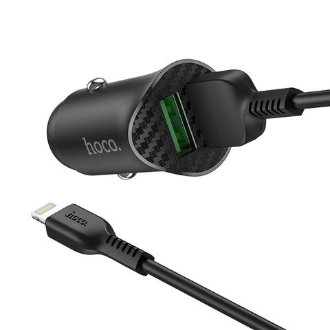 Autonabíječka 2 x USB QC3.0 18W + kabel pro Iphone Lightning 8pin Farsighted Z39 černý - HOCO