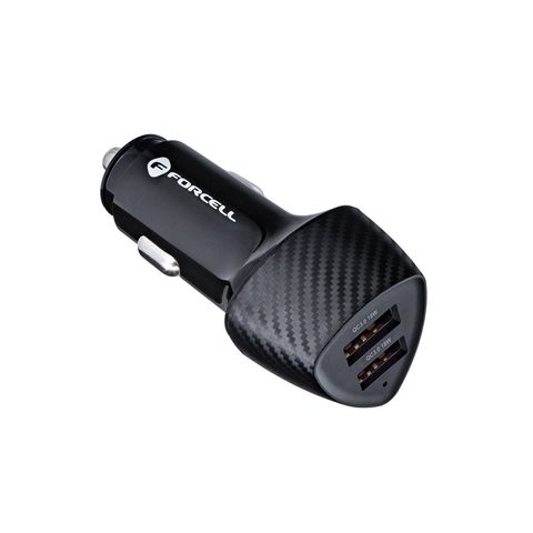 Nabíjačka do auta USB QC 3.0 18W + USB QC 3.0 18W čierna (spolu 36W) - FORCELL CARBON