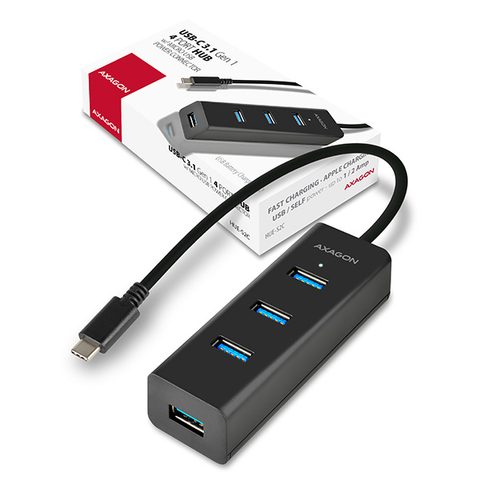 Redukce/ rozbočovač AXAGON HUE-S2C,Type-C 4x USB3.0 CHARGING hub, microUSB nap. konektor