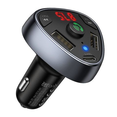 Nabíječka do auta + Transmiter bez kabelu 18W 2x USB + 1x USB-C černá - HOCO