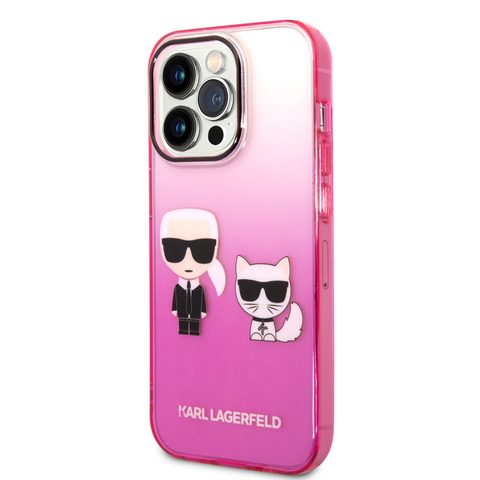 Karl Lagerfeld gradiens Karl és Choupette hátlap iPhone 14 Pro rózsaszínű iPhone 14 Pro készülékhez
