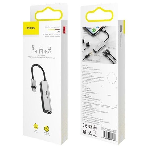 Adaptér BASEUS HF pre Apple Lightning 8-pin na 2x Apple Lightning 8-pin + Jack 3,5 mm L52 CALL52-91 strieborno-čierny