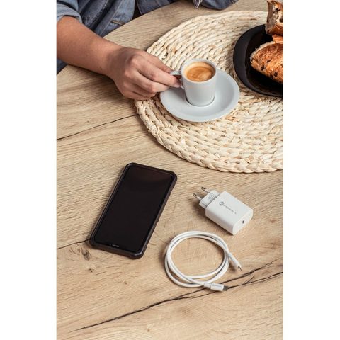 Nabíjačka so zásuvkou USB C 3A 20W, rýchle nabíjanie + Lightning kábel biela - Forcell