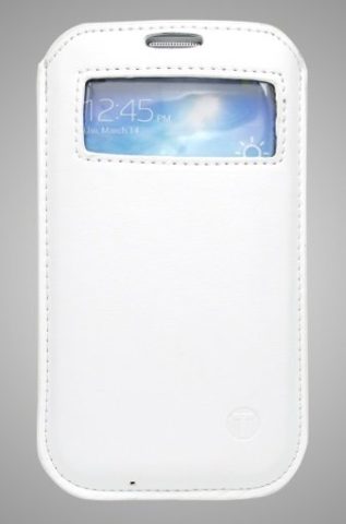 Puzdro / obal pre Samsung Galaxy S5 biely - zasúvacie s okienkom