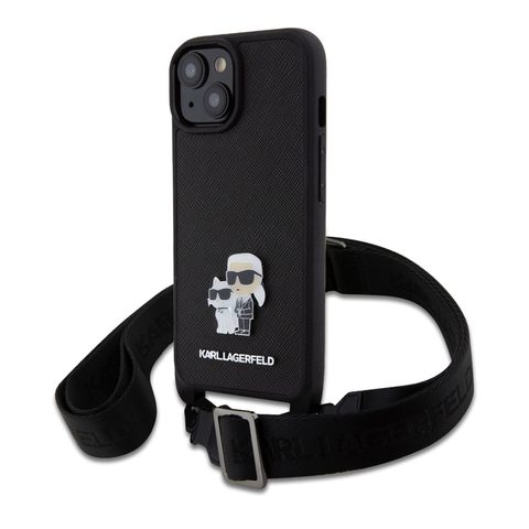 Obal / kryt na Apple iPhone 15 černý - Karl Lagerfeld Saffiano Crossbody
