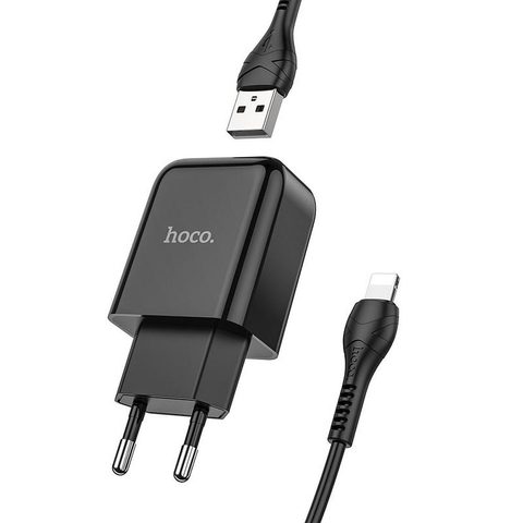 USB töltő + Lightning kábel 8-pin 2A fekete - HOCO