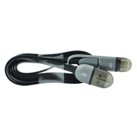 USB kábel 2 az 1-ben Micro USB + iPhone 5/6/iPad fekete
