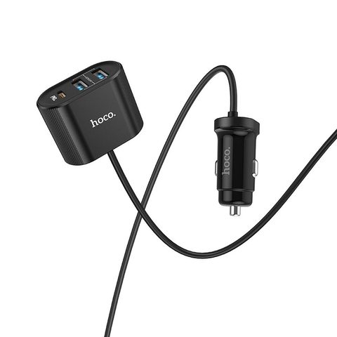 Autótöltő 3x USB + PD 18W hátsó ülés csatlakozóval - HOCO