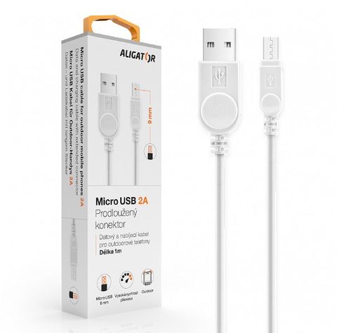 Alligátoros adatkábel meghosszabbított Micro-USB csatlakozóval 1m - fehér