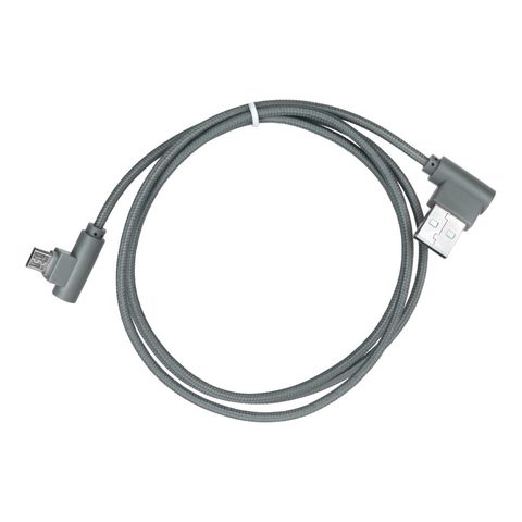Kábel USB microUSB sivý pod uhlom 90 stupňov