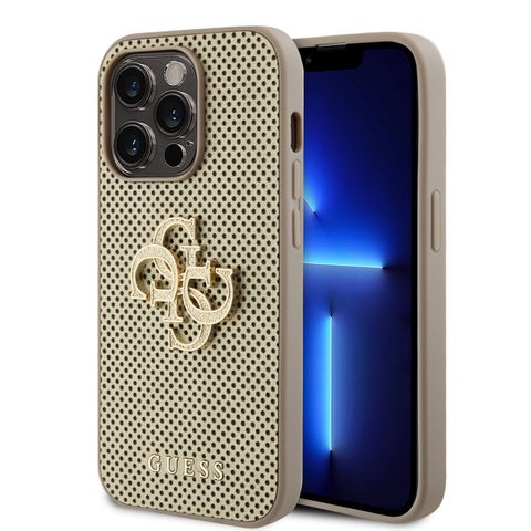 Obal / kryt pro Apple iPhone 15 Pro zlatý - Guess PU Perforated 4G