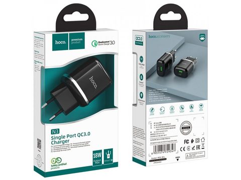 Töltő adapter 3.0A QuickCharge 18W fekete - HOCO N3