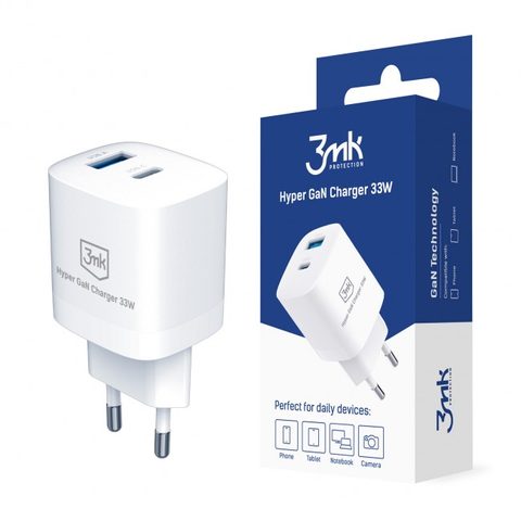 Nabíječka cestovní 3mk Hyper Charger 33W, GaN, 1x USB-C / 1x USB, bílá