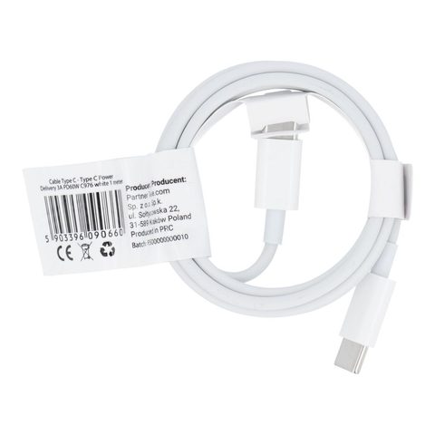 Kabel typu USB C Power Delivery 40W 2A C976 bílý 1m