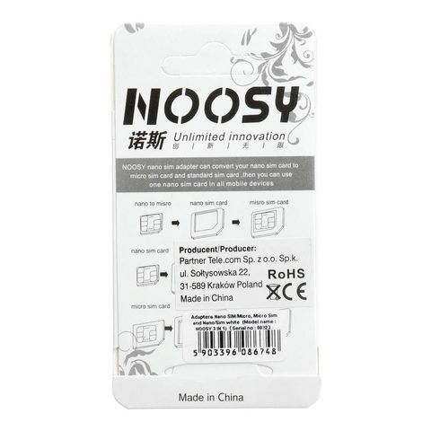 Adaptéry Nano SIM/Micro, Micro Sim and Nano/Sim (NOOSY 3in1) white